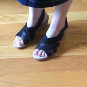 Clarks black wedge sandals, size 7.5
